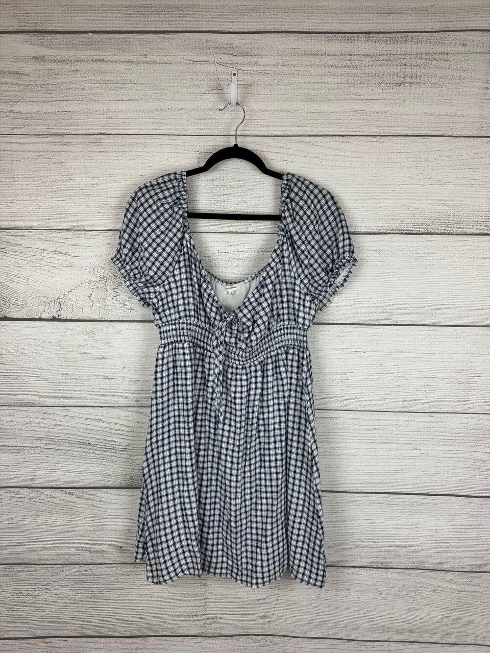 No Comment Women's White & Blue Plaid Summer Waisted Mini Dress Size XL